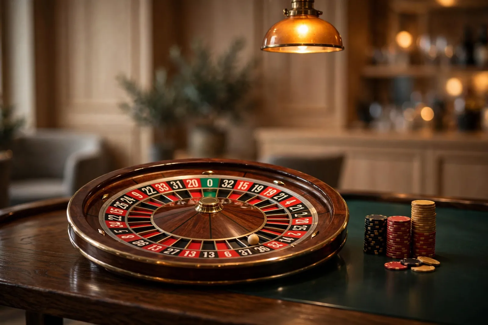 Europeisk roulettehjul på ett elegant casinobord i Sverige