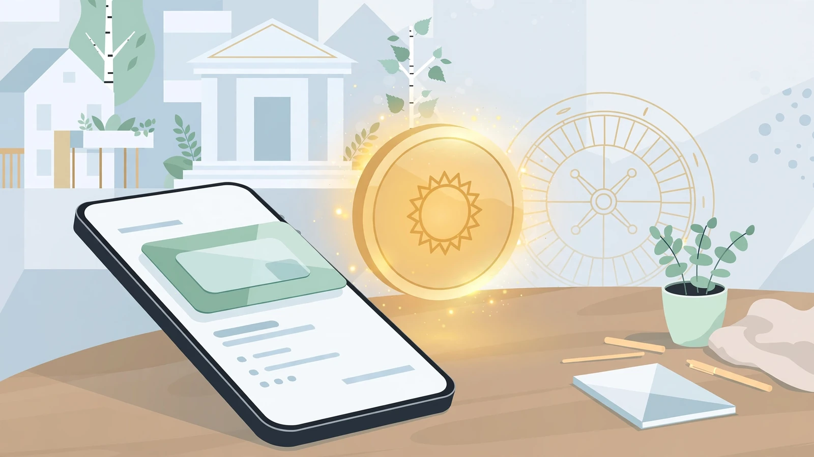 Illustration av Revolut-plånbok som betalningslänk mellan bank och casino